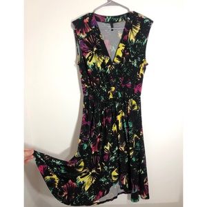 BCBG Floral Sleeveless Dress (Black & Colorful)